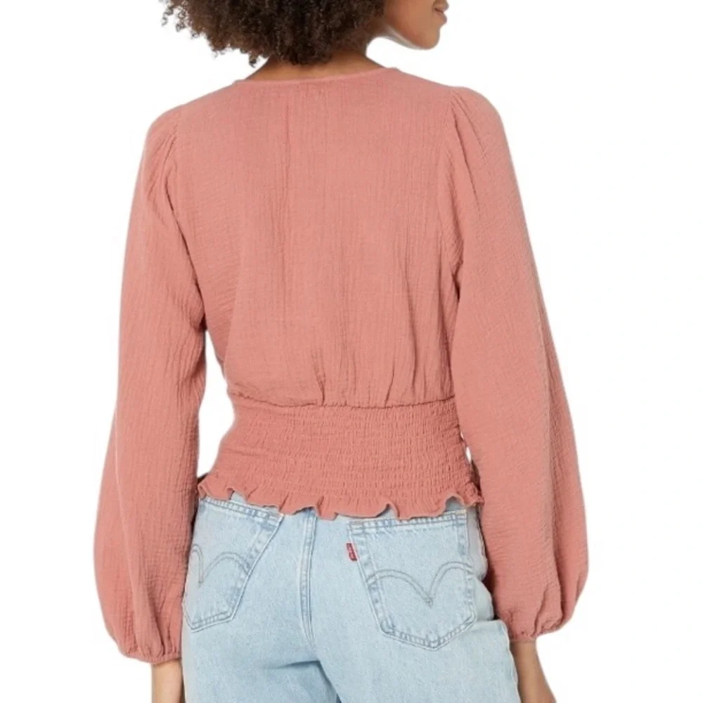 Madewell Julianne Lightspun Smocked Waist Cropped Top in Vintage Quartz - S